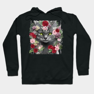 Beautiful Floral Gray Cat Hoodie